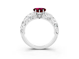 White gold Heart Cut Solitaire Garnet Leaf-Inspired Vine Band Ring with Prong Setting_3