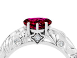 White gold Heart Cut Solitaire Garnet Leaf-Inspired Vine Band Ring with Prong Setting_4