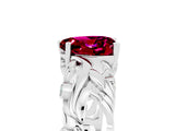 White gold Heart Cut Solitaire Garnet Leaf-Inspired Vine Band Ring with Prong Setting_5
