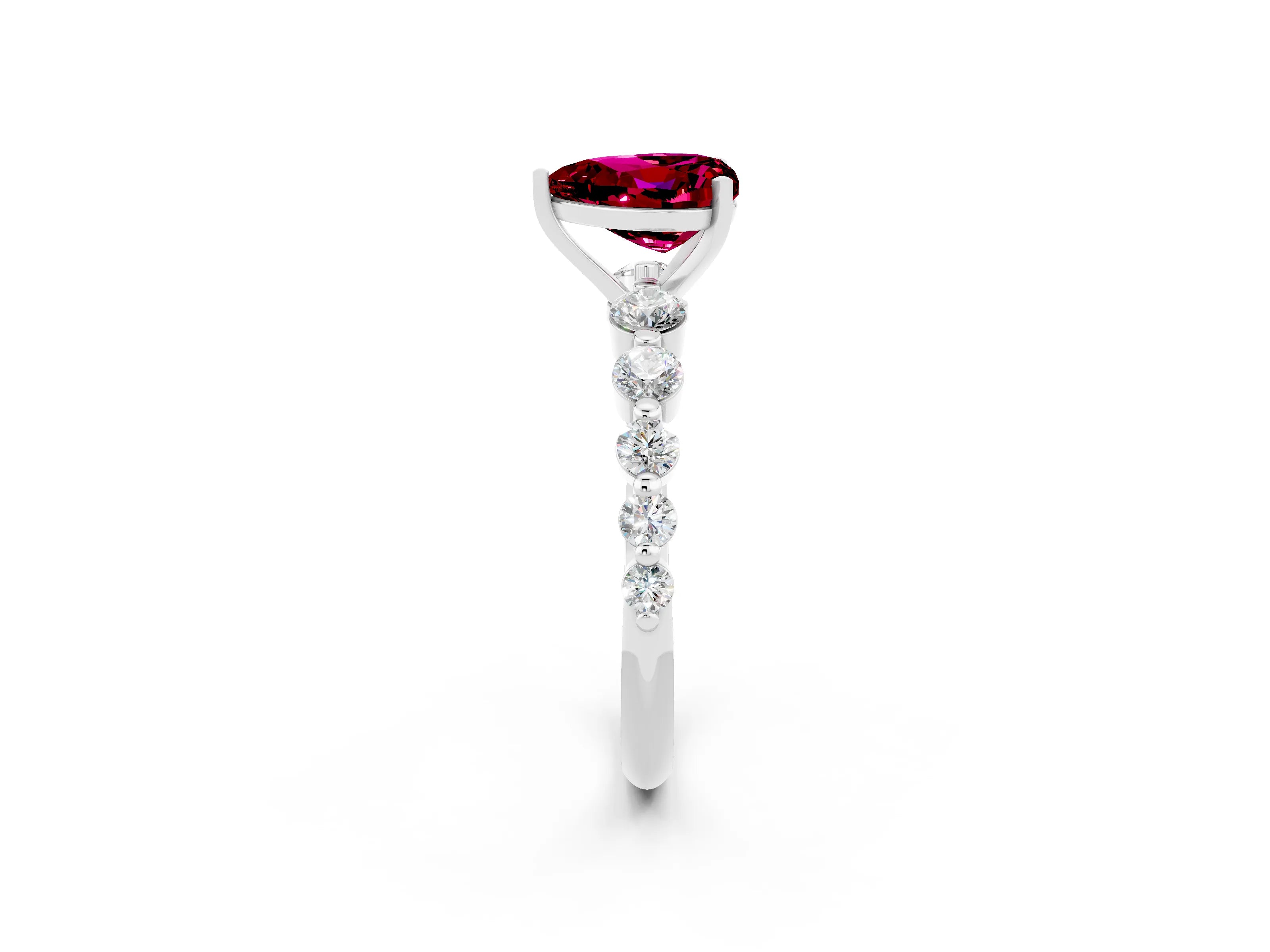 White gold Heart Cut Solitaire Garnet Ring with Pave Band and Four-Prong Setting_2