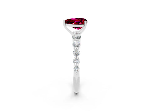 White gold Heart Cut Solitaire Garnet Ring with Pave Band and Four-Prong Setting_2