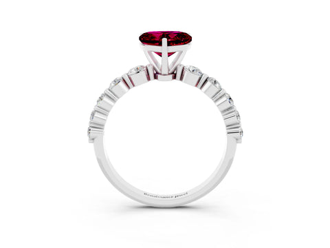 White gold Heart Cut Solitaire Garnet Ring with Pave Band and Four-Prong Setting_3