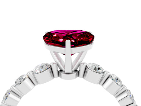 White gold Heart Cut Solitaire Garnet Ring with Pave Band and Four-Prong Setting_4