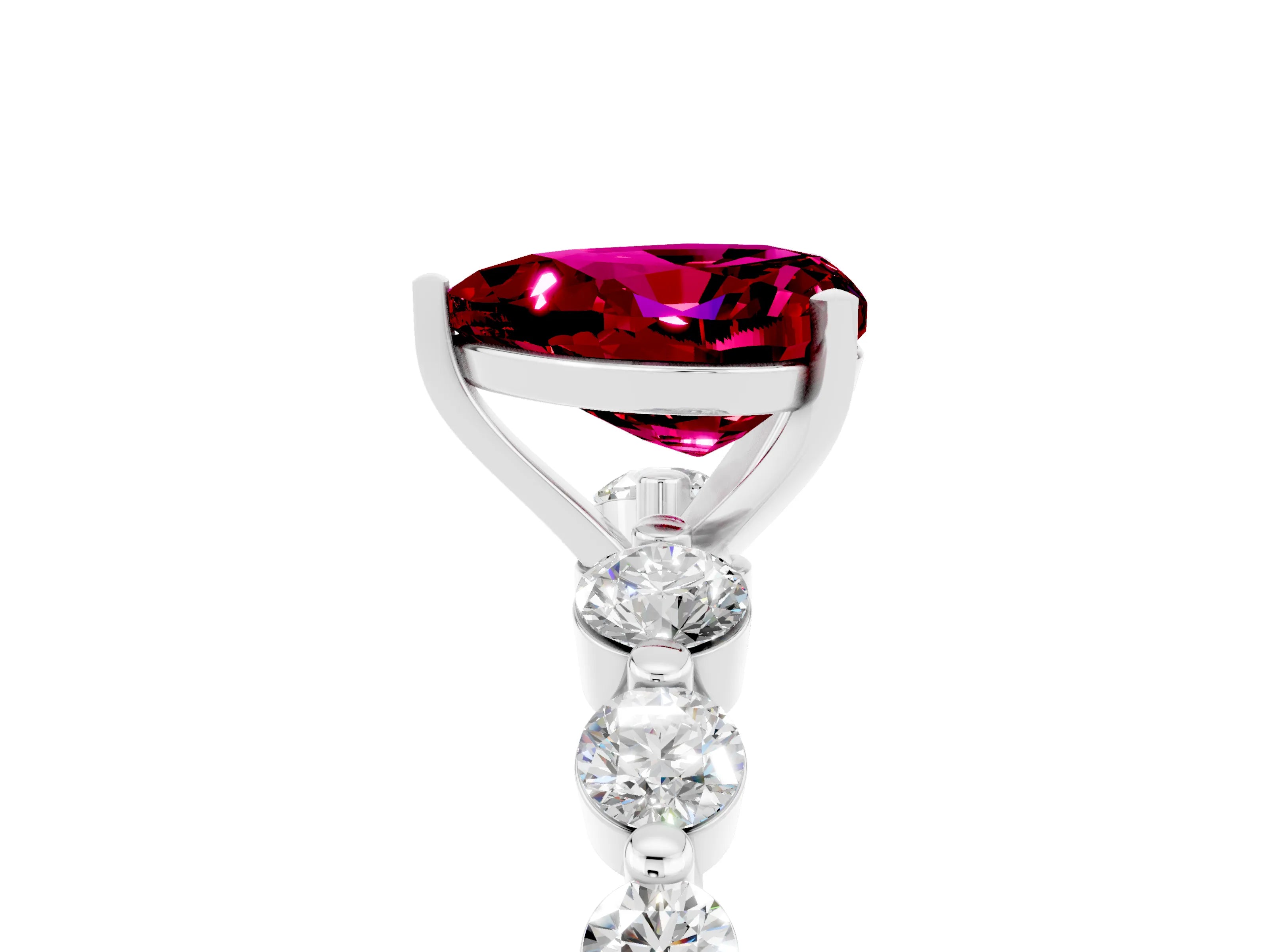 White gold Heart Cut Solitaire Garnet Ring with Pave Band and Four-Prong Setting_5
