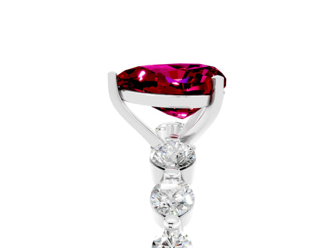 White gold Heart Cut Solitaire Garnet Ring with Pave Band and Four-Prong Setting_5