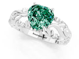 White gold Heart Cut Solitaire Green Sapphire Leaf-Inspired Vine Band Ring with Prong Setting_1