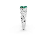 White gold Heart Cut Solitaire Green Sapphire Leaf-Inspired Vine Band Ring with Prong Setting_2
