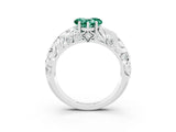 White gold Heart Cut Solitaire Green Sapphire Leaf-Inspired Vine Band Ring with Prong Setting_3