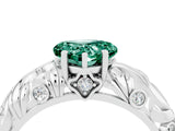 White gold Heart Cut Solitaire Green Sapphire Leaf-Inspired Vine Band Ring with Prong Setting_4