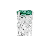 White gold Heart Cut Solitaire Green Sapphire Leaf-Inspired Vine Band Ring with Prong Setting_5