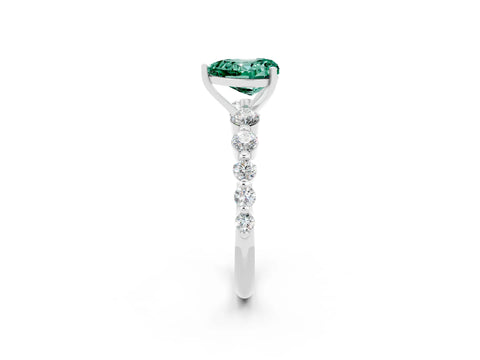 White gold Heart Cut Solitaire Green Sapphire Ring with Pave Band and Four-Prong Setting_2