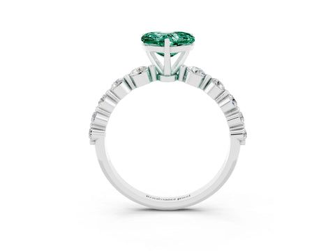 White gold Heart Cut Solitaire Green Sapphire Ring with Pave Band and Four-Prong Setting_3