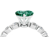 White gold Heart Cut Solitaire Green Sapphire Ring with Pave Band and Four-Prong Setting_4