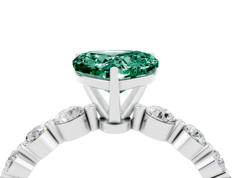 White gold Heart Cut Solitaire Green Sapphire Ring with Pave Band and Four-Prong Setting_4