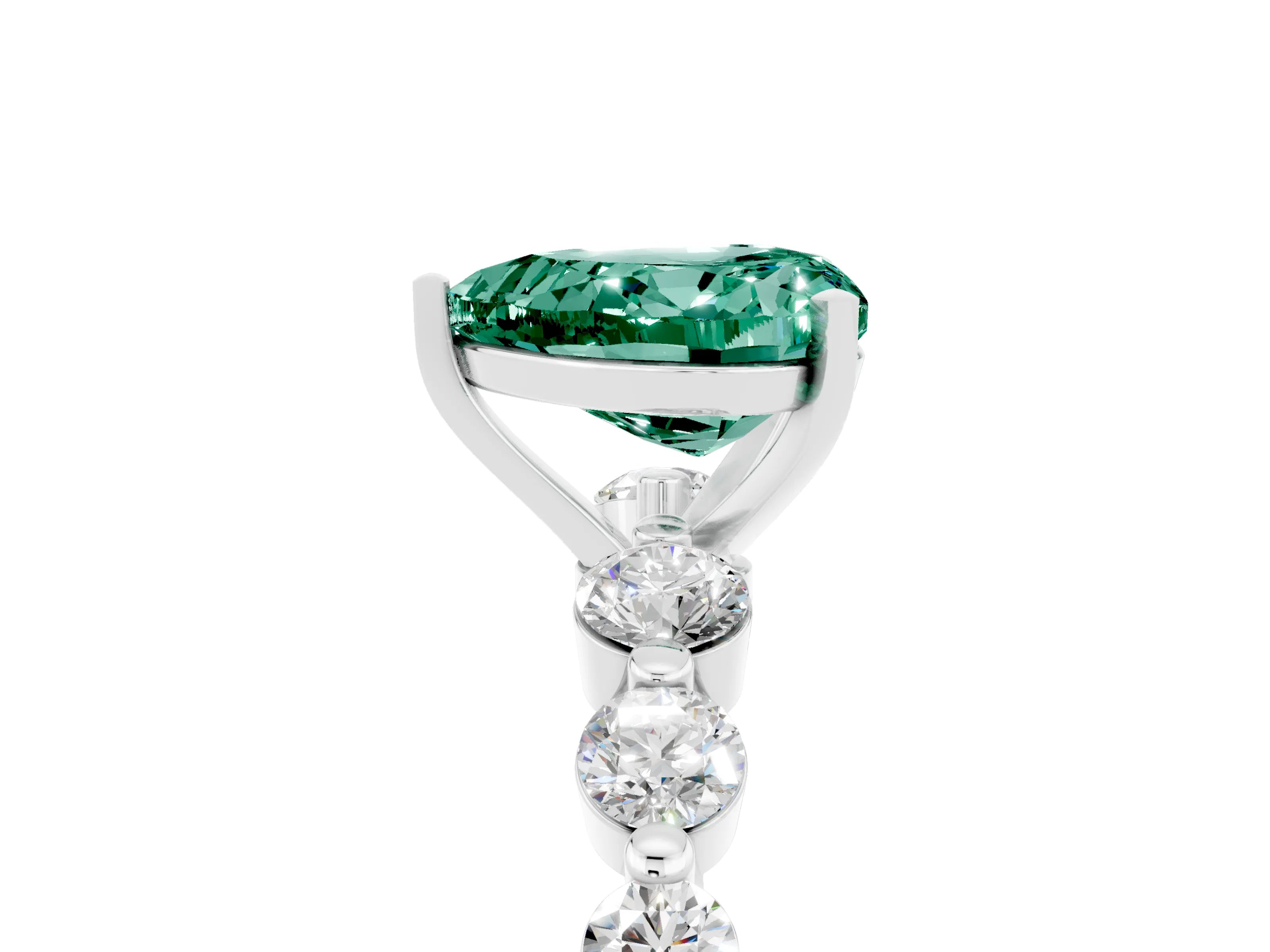 White gold Heart Cut Solitaire Green Sapphire Ring with Pave Band and Four-Prong Setting_5