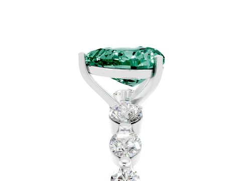 White gold Heart Cut Solitaire Green Sapphire Ring with Pave Band and Four-Prong Setting_5