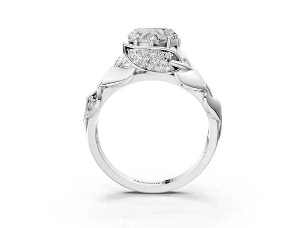 White Gold Heart-Shaped Leaf Bypass Engagement Ring Setting with Pave Leaf Panels