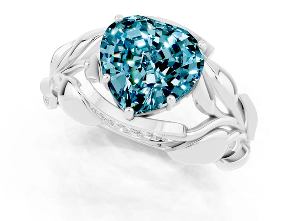 Platinum Heart Cut Solitaire Leaf-Inspired Engagement Ring with Prong Setting