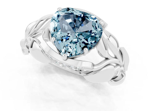 White gold Heart Cut Solitaire Leaf-Inspired Engagement Ring with Prong Setting_1