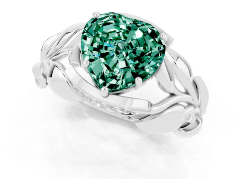 White gold Heart Cut Solitaire Leaf-Inspired Engagement Ring with Prong Setting_1