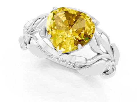 White gold Heart Cut Solitaire Leaf-Inspired Engagement Ring with Prong Setting_1