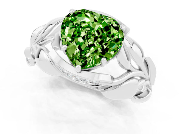 White gold Heart Cut Solitaire Leaf-Inspired Engagement Ring with Prong Setting