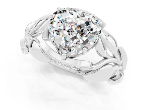 White gold Heart Cut Solitaire Leaf-Inspired Engagement Ring with Prong Setting_1