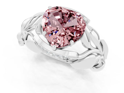White gold Heart Cut Solitaire Leaf-Inspired Engagement Ring with Prong Setting_1