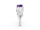 White gold Heart Cut Solitaire Leaf-Inspired Engagement Ring with Prong Setting_2