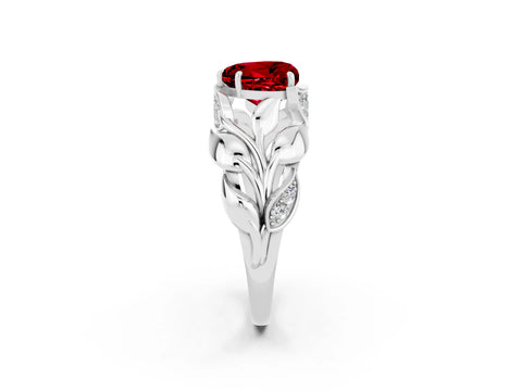 White gold Heart Cut Solitaire Leaf-Inspired Engagement Ring with Prong Setting_2