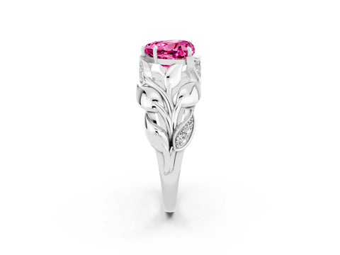 White gold Heart Cut Solitaire Leaf-Inspired Engagement Ring with Prong Setting_2