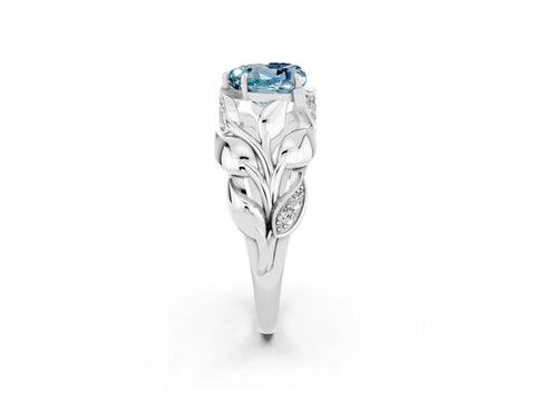 White gold Heart Cut Solitaire Leaf-Inspired Engagement Ring with Prong Setting_2
