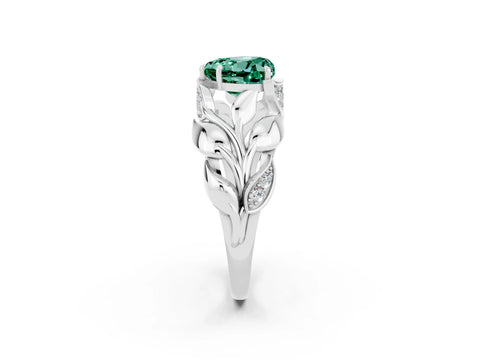 White gold Heart Cut Solitaire Leaf-Inspired Engagement Ring with Prong Setting_2