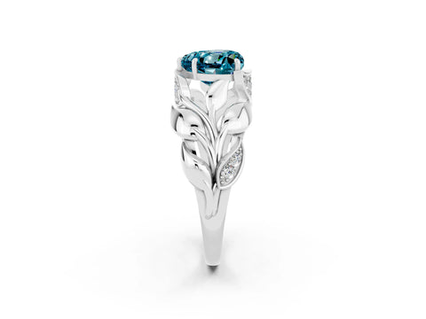 White gold Heart Cut Solitaire Leaf-Inspired Engagement Ring with Prong Setting_2
