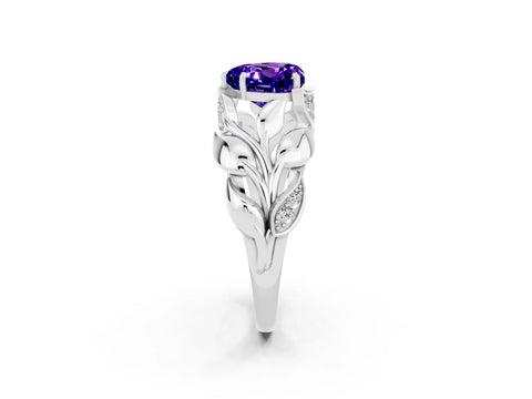 White gold Heart Cut Solitaire Leaf-Inspired Engagement Ring with Prong Setting_2
