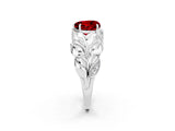 White gold Heart Cut Solitaire Leaf-Inspired Engagement Ring with Prong Setting_2