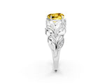 White gold Heart Cut Solitaire Leaf-Inspired Engagement Ring with Prong Setting_2