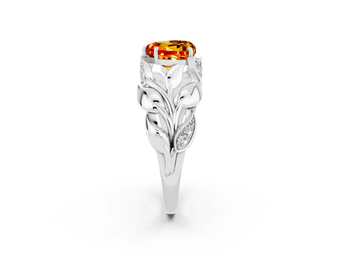 White gold Heart Cut Solitaire Leaf-Inspired Engagement Ring with Prong Setting_2