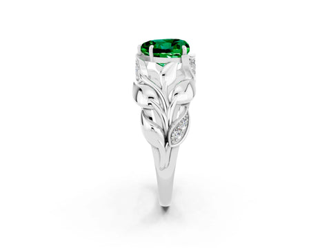 White gold Heart Cut Solitaire Leaf-Inspired Engagement Ring with Prong Setting_2
