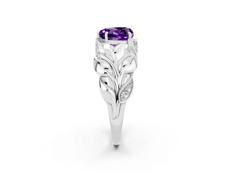 White gold Heart Cut Solitaire Leaf-Inspired Engagement Ring with Prong Setting_2