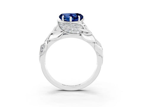 White gold Heart Cut Solitaire Leaf-Inspired Engagement Ring with Prong Setting_3