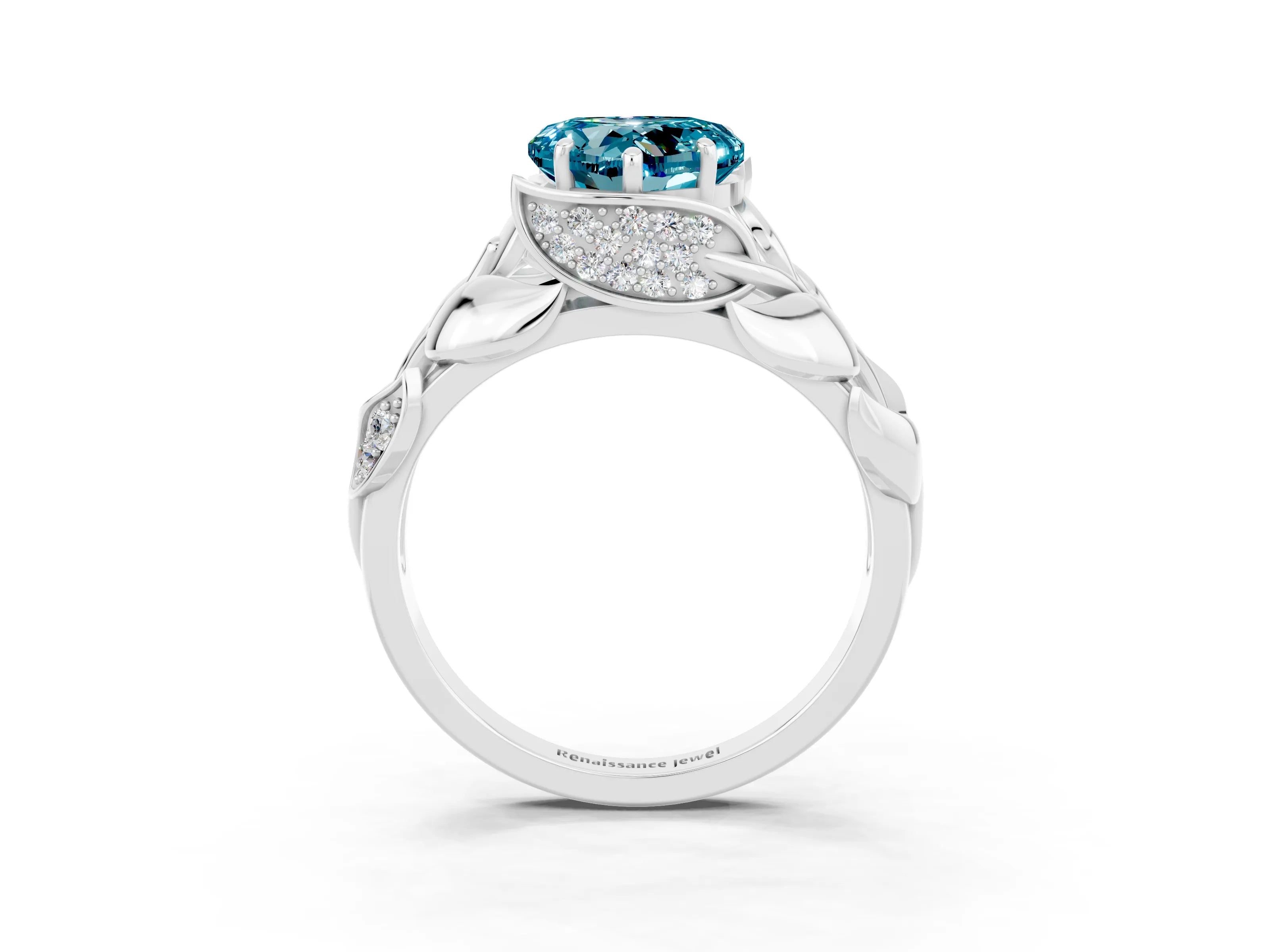 White gold Heart Cut Solitaire Leaf-Inspired Engagement Ring with Prong Setting_3