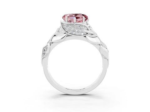 White gold Heart Cut Solitaire Leaf-Inspired Engagement Ring with Prong Setting_3