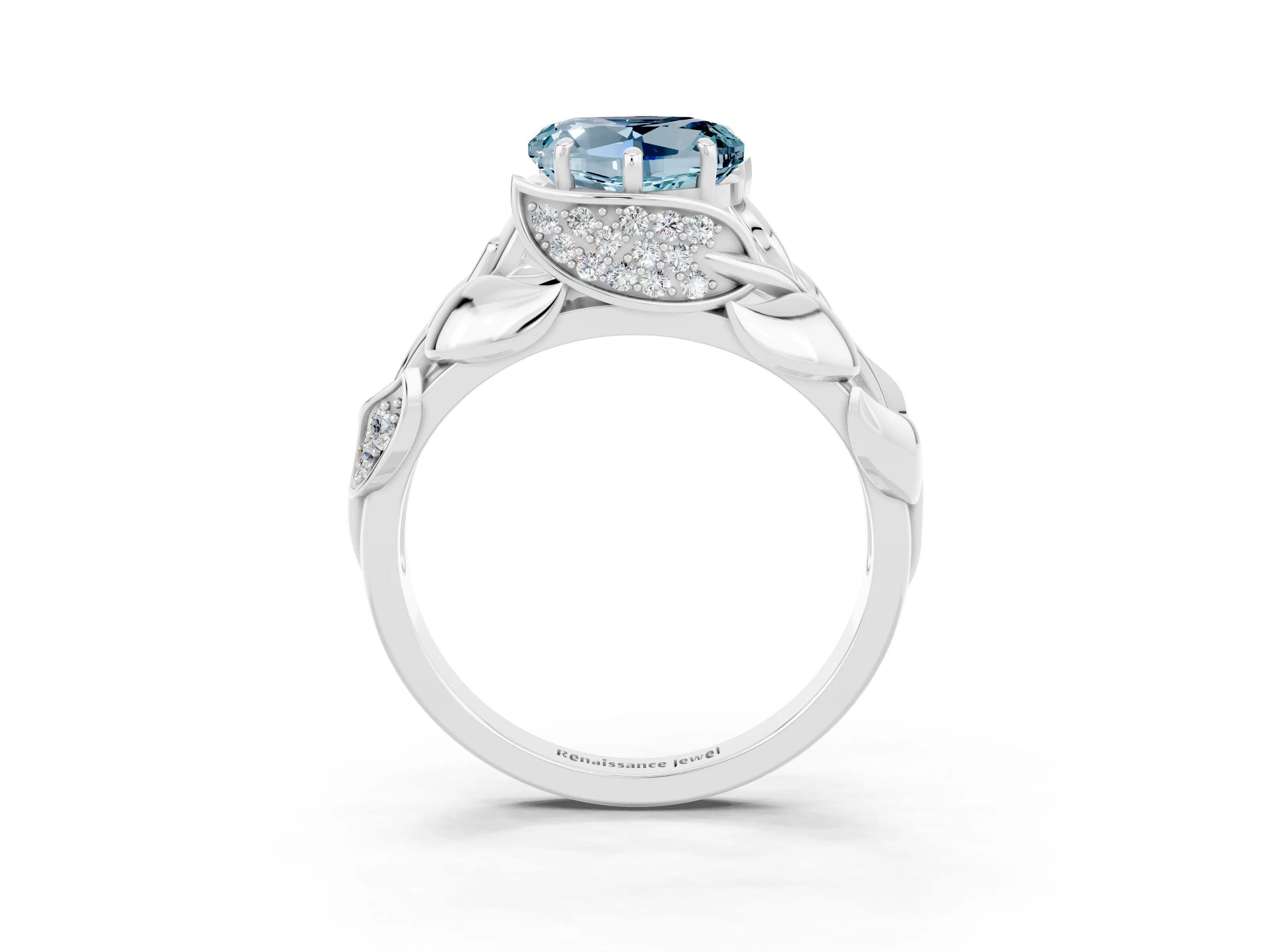 White gold Heart Cut Solitaire Leaf-Inspired Engagement Ring with Prong Setting_3