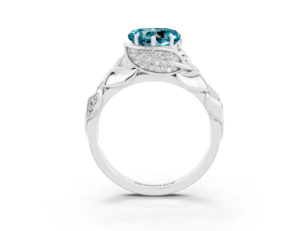 White gold Heart Cut Solitaire Leaf-Inspired Engagement Ring with Prong Setting