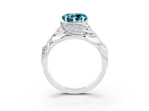 White gold Heart Cut Solitaire Leaf-Inspired Engagement Ring with Prong Setting_3
