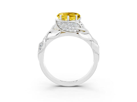 White gold Heart Cut Solitaire Leaf-Inspired Engagement Ring with Prong Setting_3