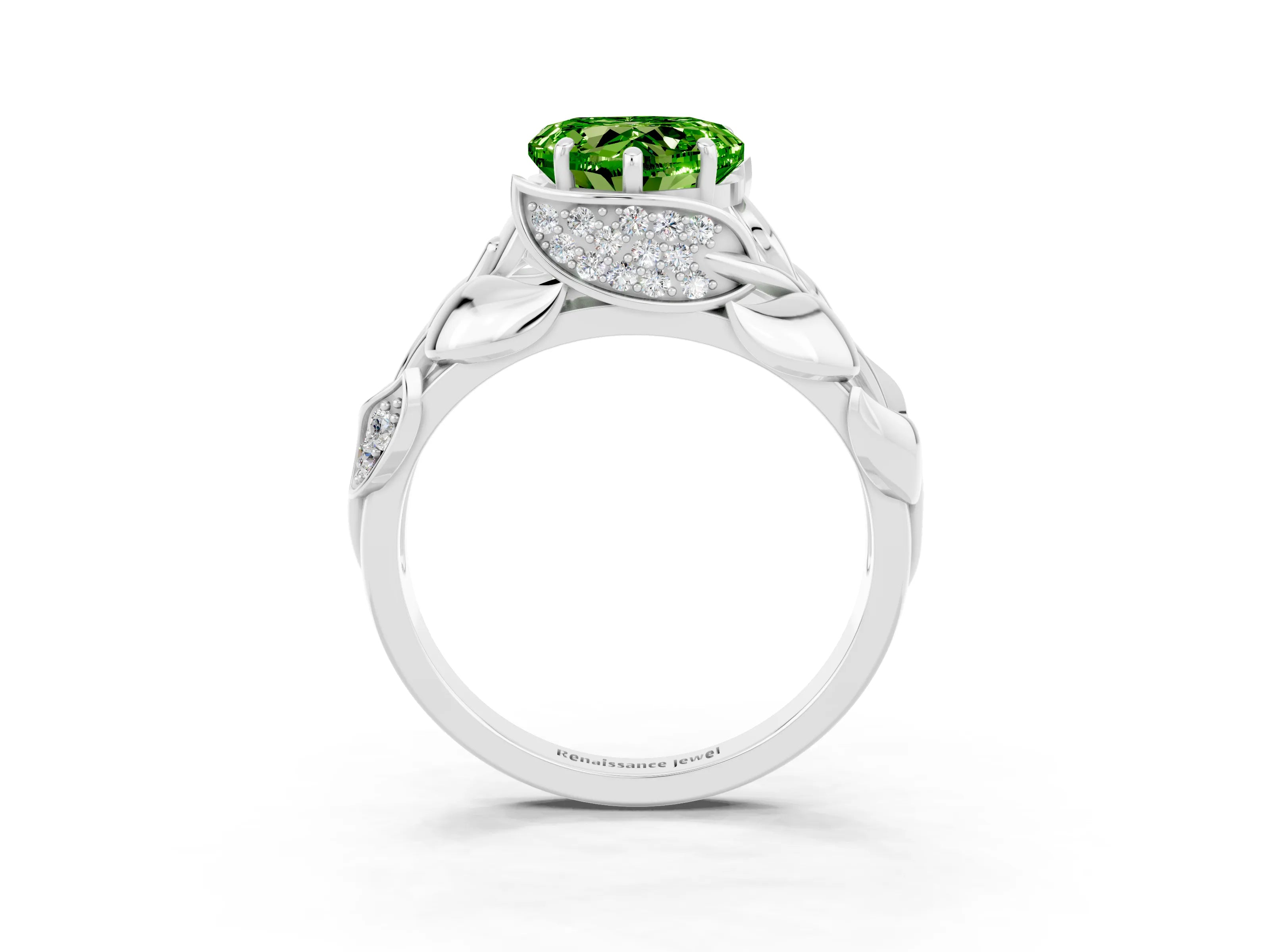 White gold Heart Cut Solitaire Leaf-Inspired Engagement Ring with Prong Setting_3