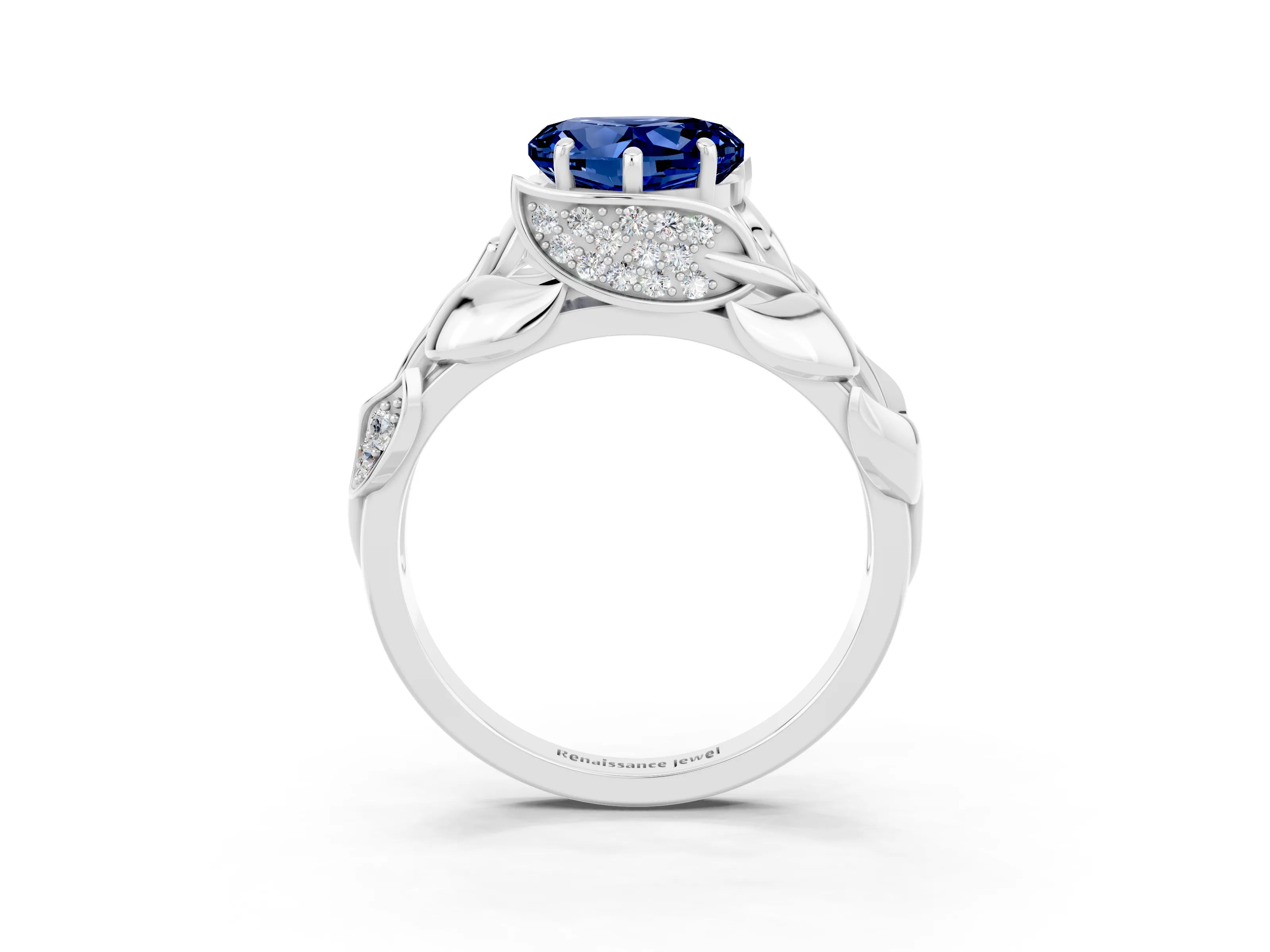 White gold Heart Cut Solitaire Leaf-Inspired Engagement Ring with Prong Setting_3
