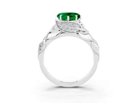 White gold Heart Cut Solitaire Leaf-Inspired Engagement Ring with Prong Setting_3